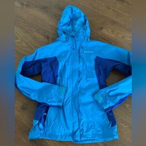 COLUMBIA Arcadia II Rain Jacket Women’s Size S Blue Hooded Windbreaker Zip Up